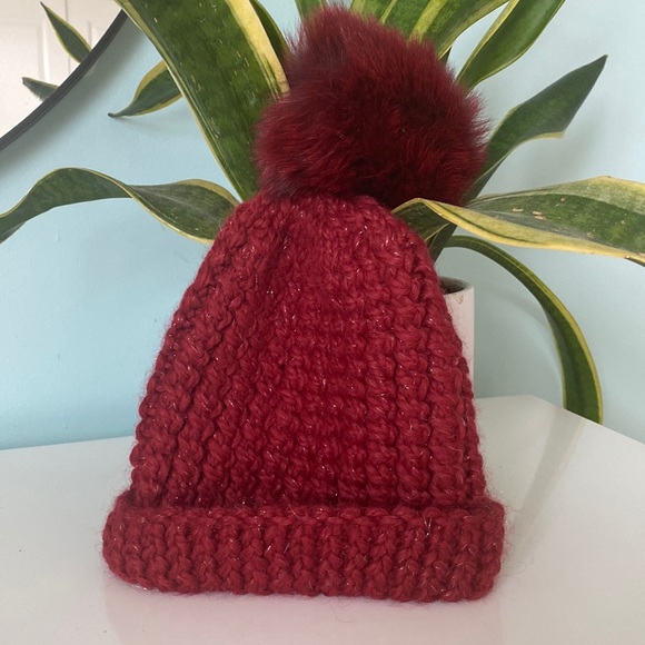 Fox fur pom pom Baby alpaca hat - Picture 2 of 6